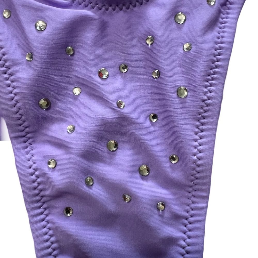 Lavender Rhinestone Triangle High Cut Cheeky Bikini Set - Picture 6 of 11